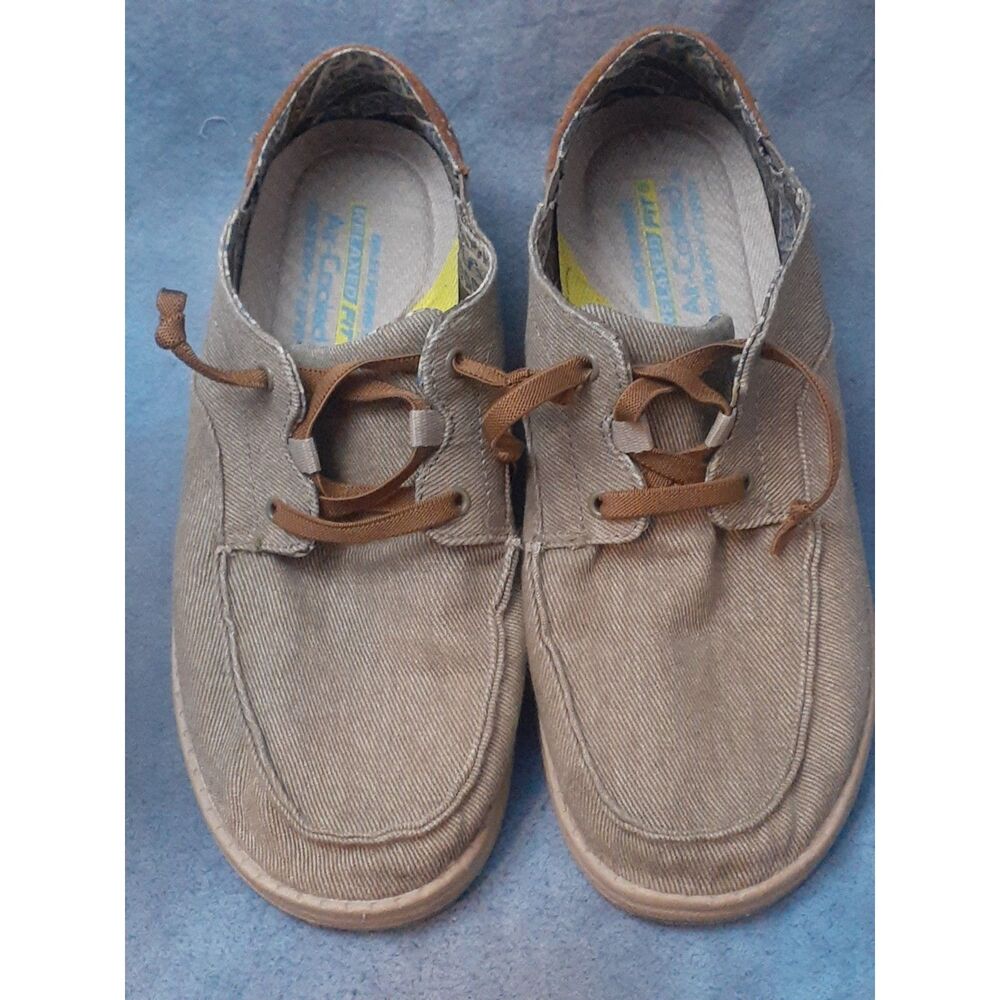 SKECHERS Men's Relax Fit Melson-Planon Taupe Canvas Lace Up Shoes - Size 7.5